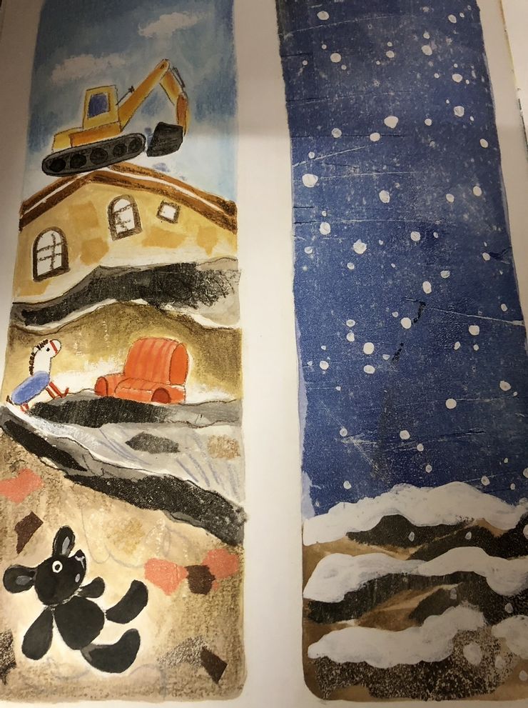 繪者用了隱晦的布偶狗方式來處理黑皮的罹難。自家拍攝，版權所有